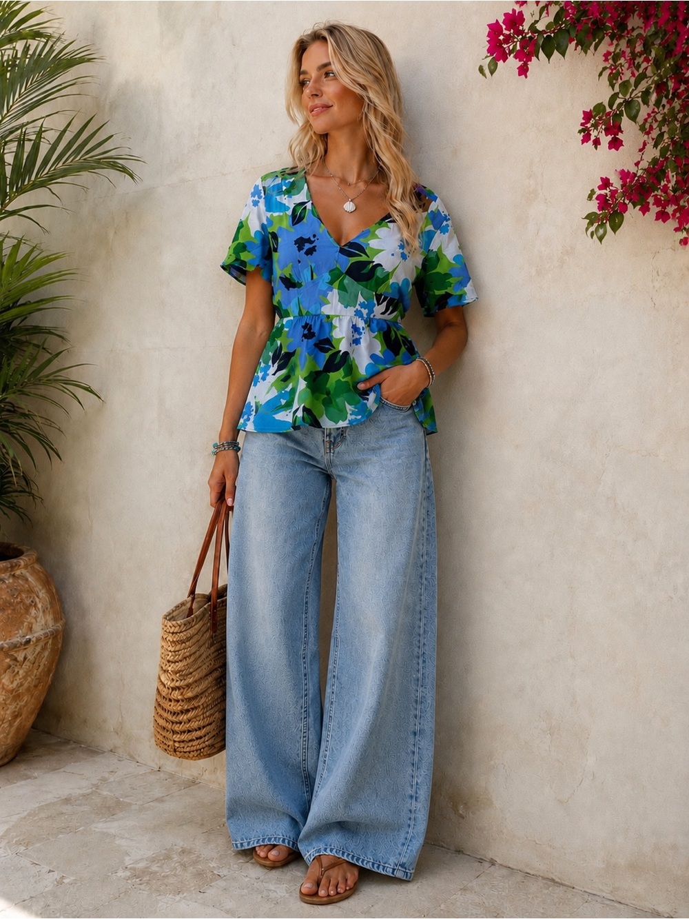 Jones New York Floral Babydoll Top Boho Resort Cruise Euro Summer Size M